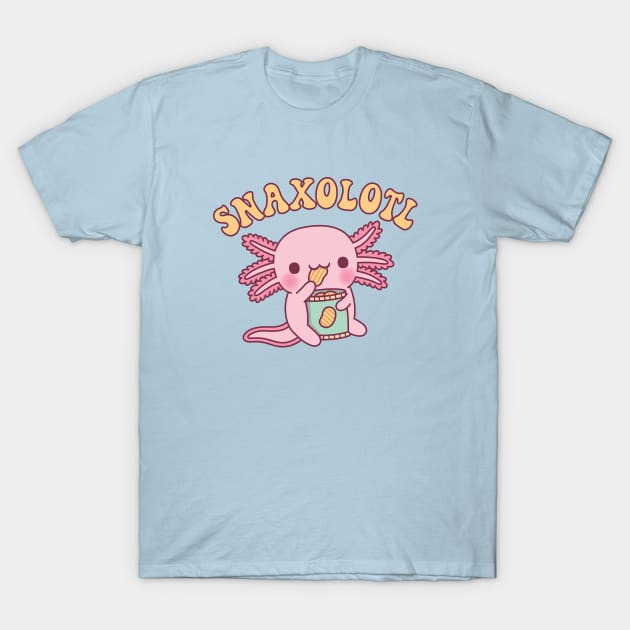 Funny Snaxolotl Axolotl Munching On Potato Chips T-Shirt by rustydoodle